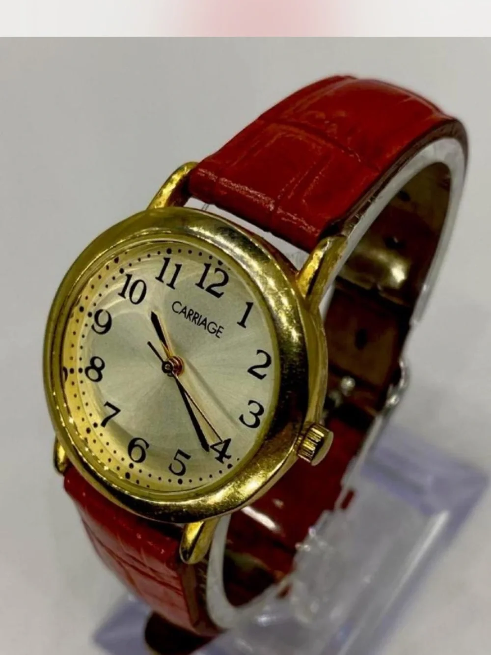 *** Carriage  ^^^ Gold-Tone Watch  \  Ruby Red Strap  ***
